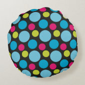 お洒落ドカラフルットパターン青ピンクモダン ラウンドクッション (裏面)