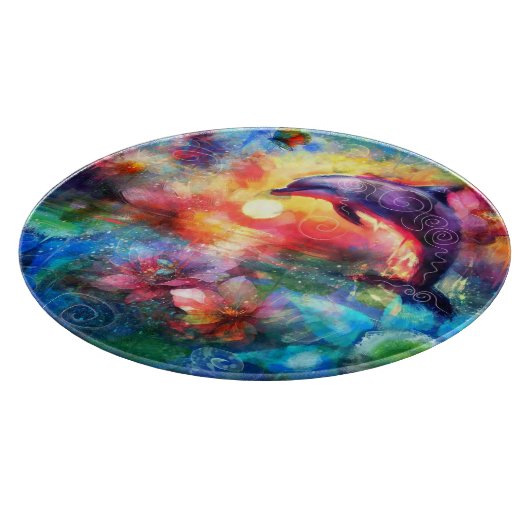 お洒落ドルフィン沿岸航海のフローラティール（緑がかった色） カッティングボード (角)