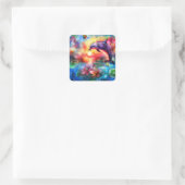 お洒落ドルフィン沿岸航海のフローラティール（緑がかった色） スクエアシール (バッグ)