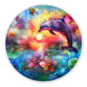 お洒落ドルフィン沿岸航海のフローラティール（緑がかった色） セラミックノブ (正面)