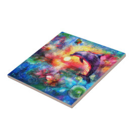 お洒落ドルフィン沿岸航海のフローラティール（緑がかった色） タイル