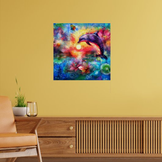 お洒落ドルフィン沿岸航海のフローラティール(緑がかった色) ポスター (リビング2)