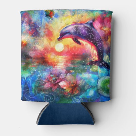 お洒落ドルフィン沿岸航海のフローラティール（緑がかった色） 缶クーラー (正面)