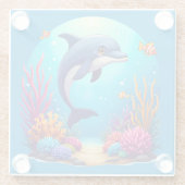 お洒落ドルフィン鮮やかインコーラルリーフ ガラスコースター (裏面)