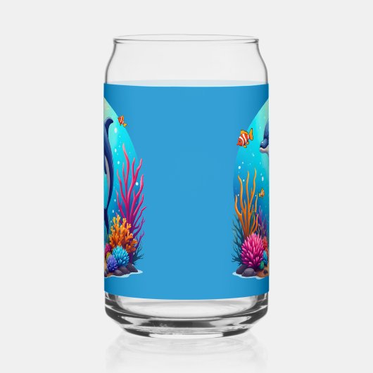 お洒落ドルフィン鮮やかインコーラルリーフ ガラス缶 (左)