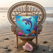 お洒落ドルフィン鮮やかインコーラルリーフ クッション