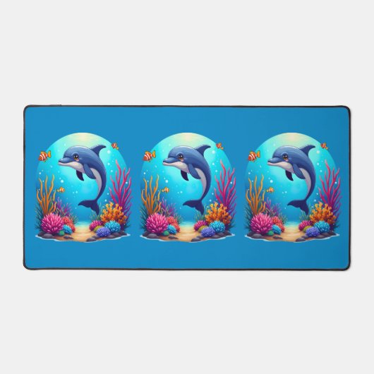 お洒落ドルフィン鮮やかインコーラルリーフ デスクマット (正面)