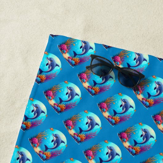 お洒落ドルフィン鮮やかインコーラルリーフ ビーチタオル (インサイチュ)