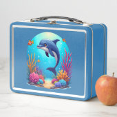 お洒落ドルフィン鮮やかインコーラルリーフ メタルランチボックス (インサイチュ)