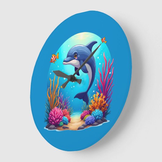 お洒落ドルフィン鮮やかインコーラルリーフ ラージ壁時計 (傾斜)