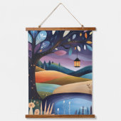 お洒落ナイトランドスケープイラストレーション 吊り下げ型タペストリー (正面)