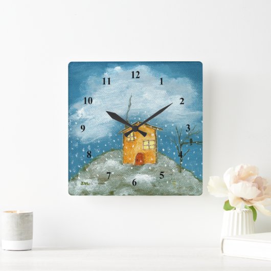 お洒落ハウススノーストームツリーフォークアー絵画ト スクエア壁時計 (ホーム)