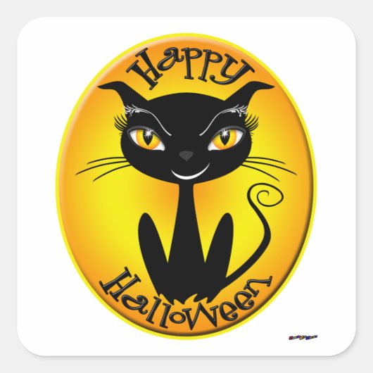 お洒落ハッピーハローウィン猫 スクエアシール (正面)