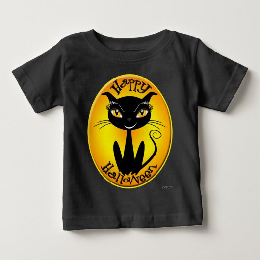 お洒落ハッピーハローウィン猫 ベビーTシャツ (正面)