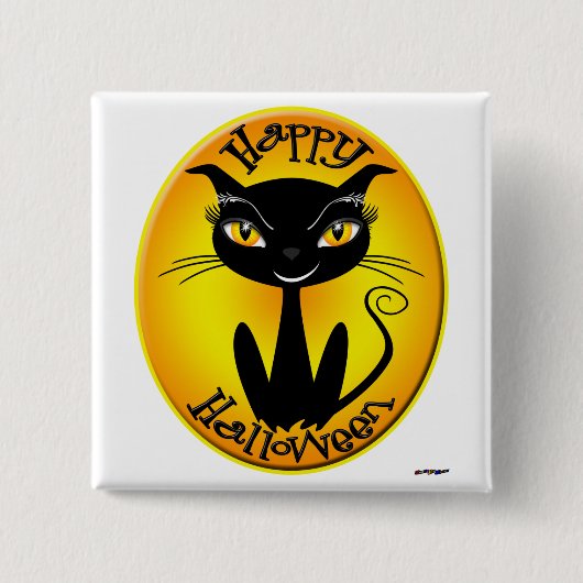 お洒落ハッピーハローウィン猫 缶バッジ (正面)