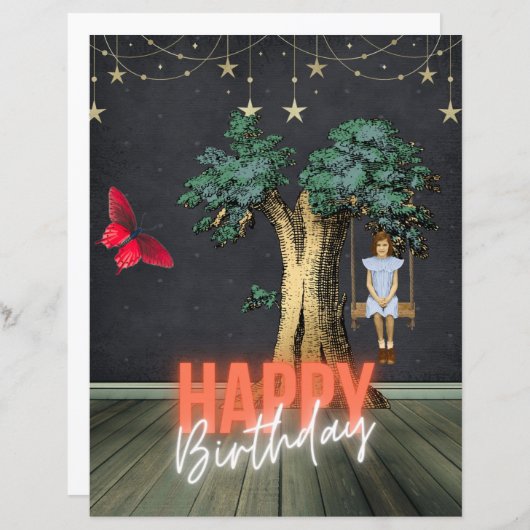 お洒落ハッピーバースデー超現実変質美術紙 (正面/裏面)