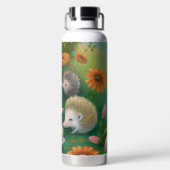 お洒落ハリネズミ一家が庭でピクニックをする ウォーターボトル (背面)