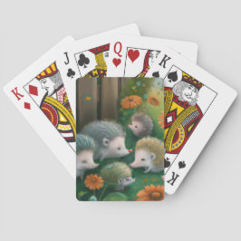 お洒落ハリネズミ一家が庭でピクニックをする トランプ