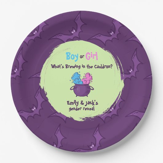 お洒落ハロウィン「女の子か男の子？」 性別の表示 ペーパープレート (正面)