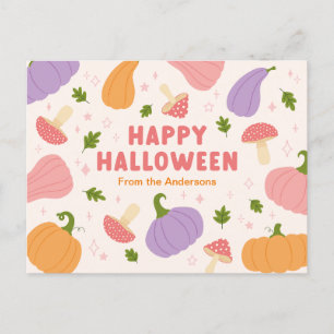 お洒落ハロウィーンのカボチャとキノコ ポストカード