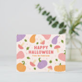 お洒落ハロウィーンのカボチャとキノコ ポストカード (スタンド正面)