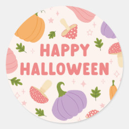 お洒落ハロウィーンのカボチャとキノコ ラウンドシール