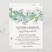 お洒落ハートと花結婚式招待状 招待状 (正面/裏面)