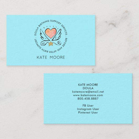 お洒落ハートウイングダラまたは助産師誕生コーチ 名刺 (正面/裏面)