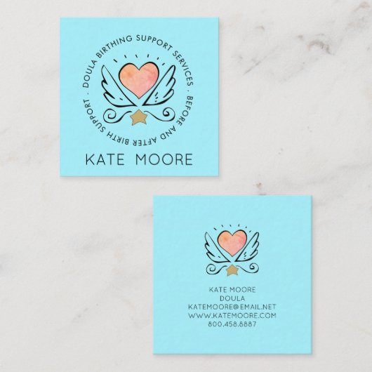 お洒落ハートウイング助産師又は誕生コーチ スクエア名刺 (正面/裏面)