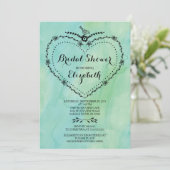 お洒落ハートグリーンウォーターブライダルシャワー 招待状 (スタンド正面)