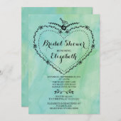 お洒落ハートグリーンウォーターブライダルシャワー 招待状 (正面/裏面)