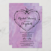 お洒落ハートパープルウォーターブライダルシャワー 招待状 (正面/裏面)
