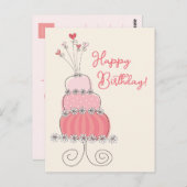 お洒落ハートピンクお誕生日ケーキありがとう ポストカード (正面/裏面)