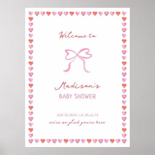 お洒落ハートフレーム赤ちゃんシャワーへようこそ ポスター (正面)