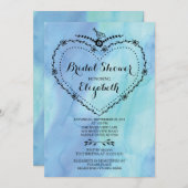 お洒落ハートブルーウォーターブライダルシャワー 招待状 (正面/裏面)