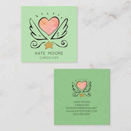 お洒落ハート翼介護士 スクエア名刺 (正面/裏面)