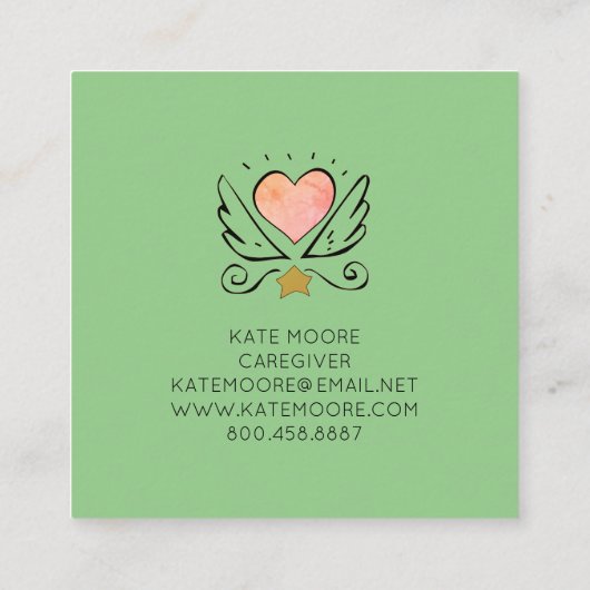 お洒落ハート翼介護士 スクエア名刺 (裏面)
