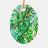 お洒落ハート鮮やかなピンクの明るい赤紫色 セラミックオーナメント (正面)