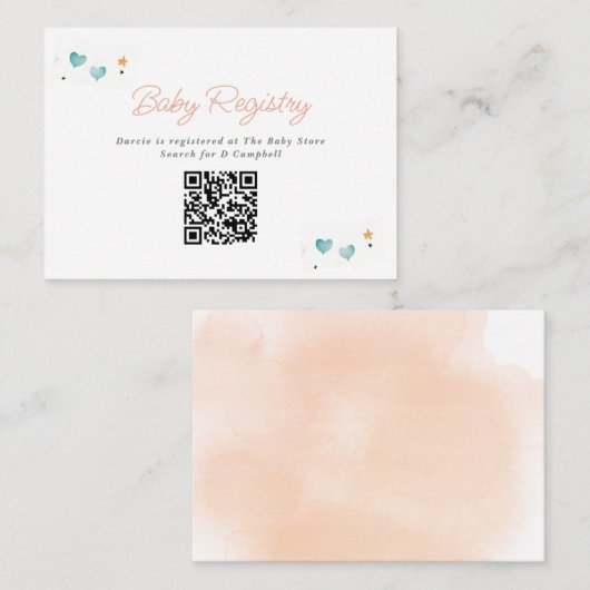 お洒落ハート&スターベビーレジストリQRコード エンクロージャーカード (正面/裏面)