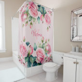 お洒落バラガーデン：赤面ピンクのシャワーカーテン シャワーカーテン (インサイチュ)
