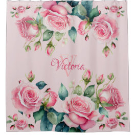 お洒落バラガーデン：赤面ピンクのシャワーカーテン シャワーカーテン