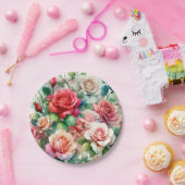 お洒落バラパターン ペーパープレート (パーティー)