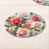 お洒落バラパターン ラウンドペーパーコースター (アングル)