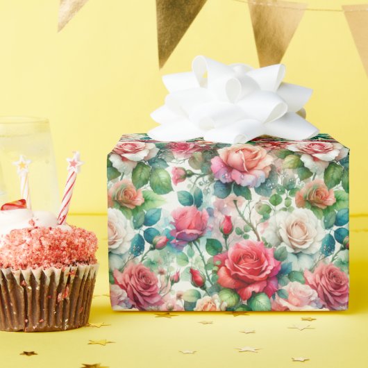 お洒落バラパターン ラッピングペーパー (誕生日パーティー)