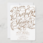 お洒落バラ金ゴールドピンクレタリングブライダルシャワー 招待状 (正面)
