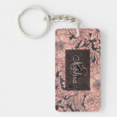 お洒落バラ金ゴールド手書きフローラ画像 キーホルダー (正面)