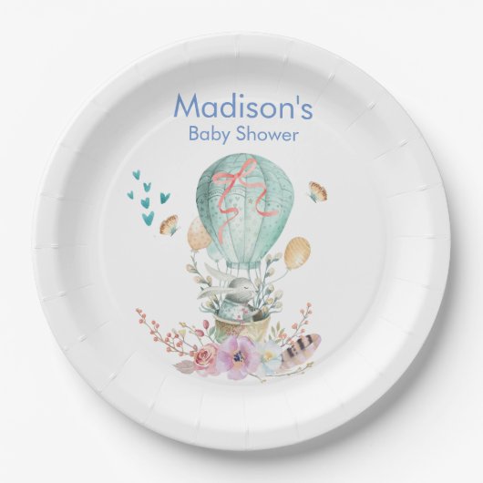お洒落バルーンベイビーシャワーに乗るバニー ペーパープレート (正面)