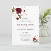 お洒落バーグンディ金ゴールド花モノグラム結婚ズ 招待状 (スタンド正面)