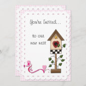 お洒落バードハウスアンドバード引っ越し祝いパーティーパーティー 招待状 (正面/裏面)