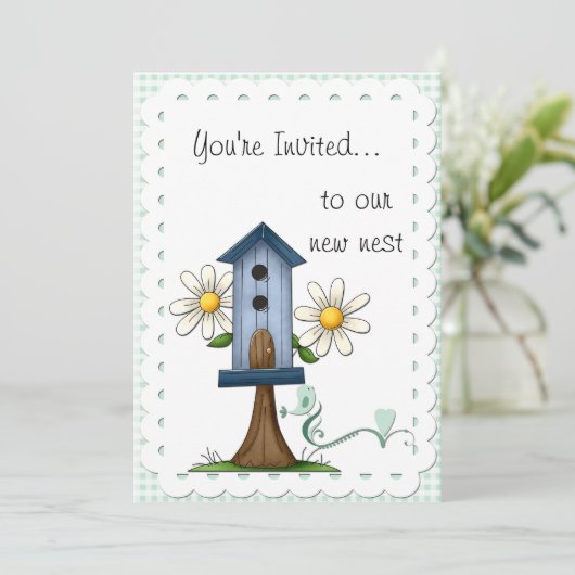 お洒落バードハウスアンドバード引っ越し祝いパーティーパーティー 招待状 (スタンド正面)